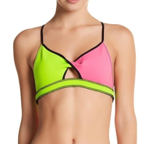 INDAH Link Neoprene Bikini Top in Lime/Pink NWT - Picture 1 of 5